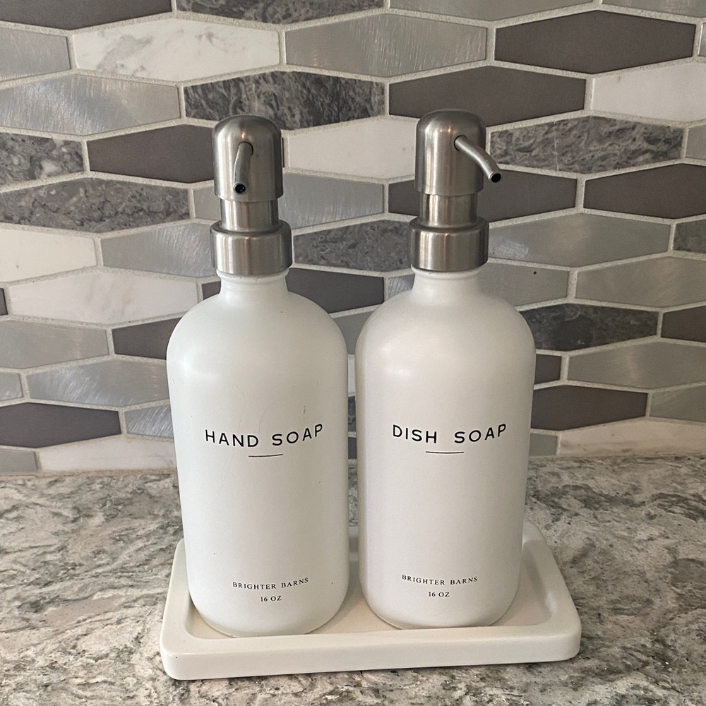 Amazon White and Silver Soap Dispenser Set